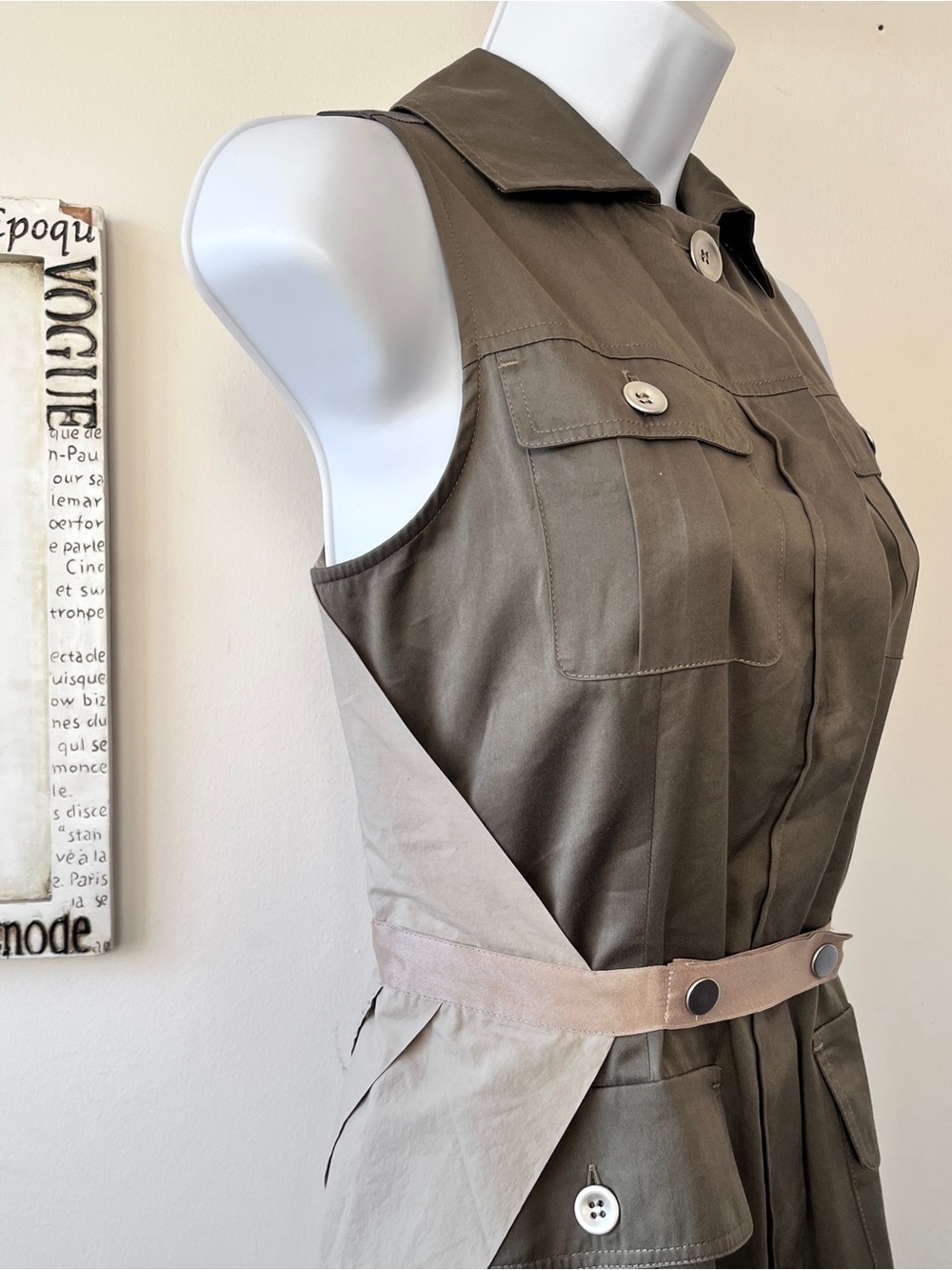 Sportmax Defilé Max Mara RTW Collection Olive Green Tan Sleeveless Dress Sz S - Picture 5 of 12